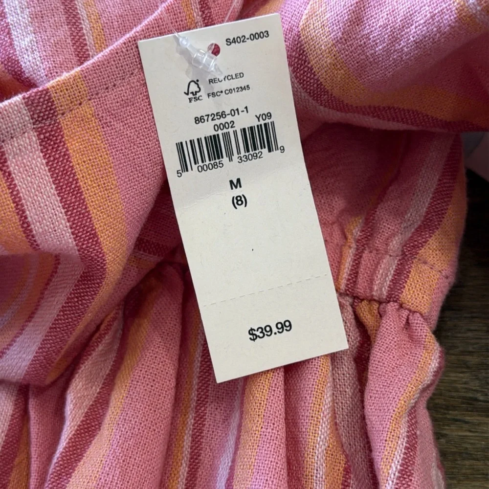 NWT Gap Kids Striped Dress Pink Short Sleeve Size Medium 8 Elastic Waist